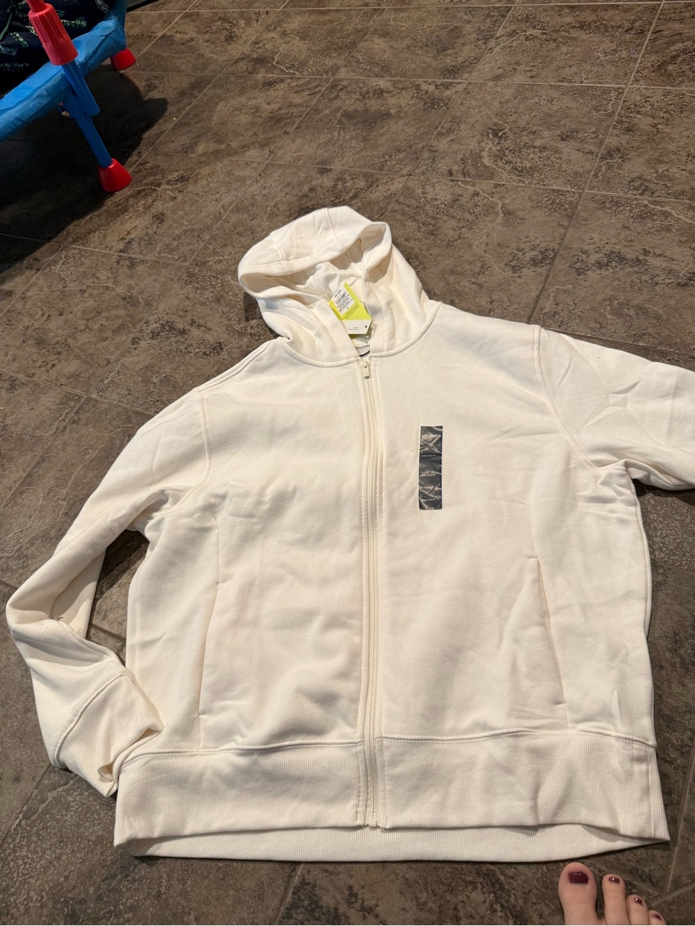 Cream Zip-Up Hooded Sweatshirt